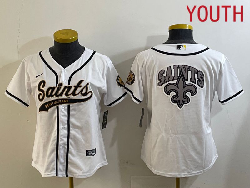 Youth New Orleans Saints Blank White Joint Name 2024 Nike Limited NFL Jersey style 5